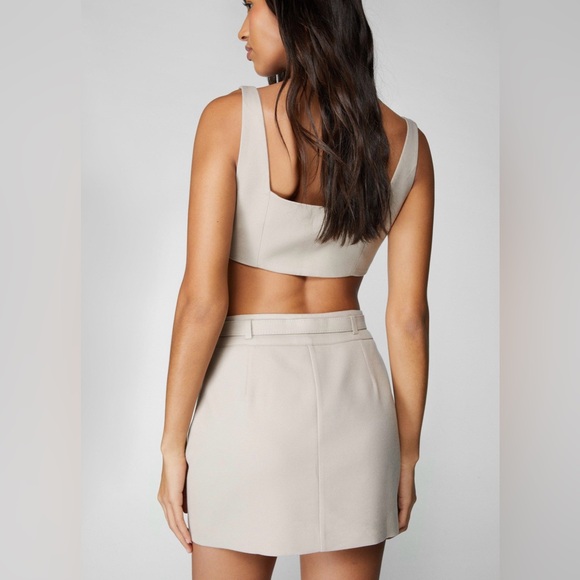 Nasty Gal: Premium Tailored Twill Bralette & Mini Skirt SET - Picture 2 of 4
